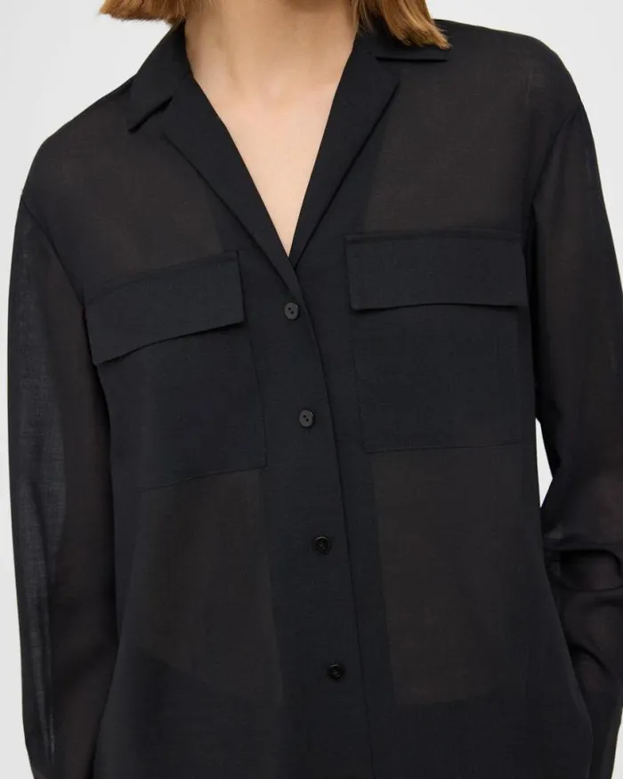 Tops Women Theory Oversized Patch Pocket Shirt In WoolPoly Black Tops Women Theory Oversized Patch Pocket Shirt In WoolPoly Black