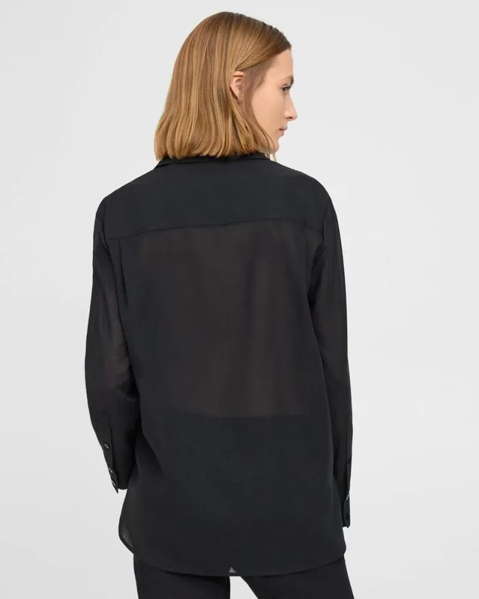 Tops Women Theory Oversized Patch Pocket Shirt In WoolPoly Black Tops Women Theory Oversized Patch Pocket Shirt In WoolPoly Black