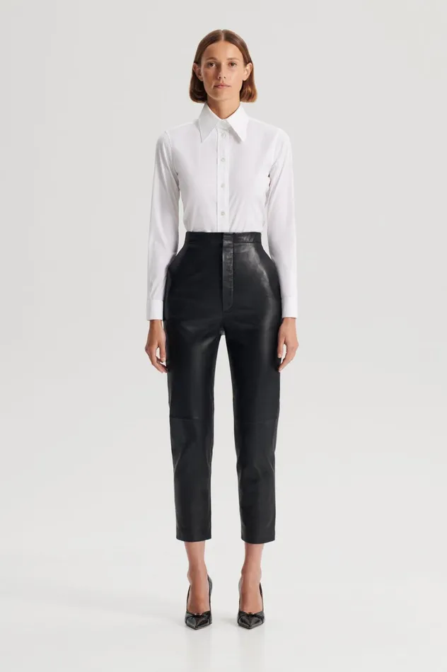 Trousers Women Scanlan Theodore LEATHER SLIM CROP TROUSER Black