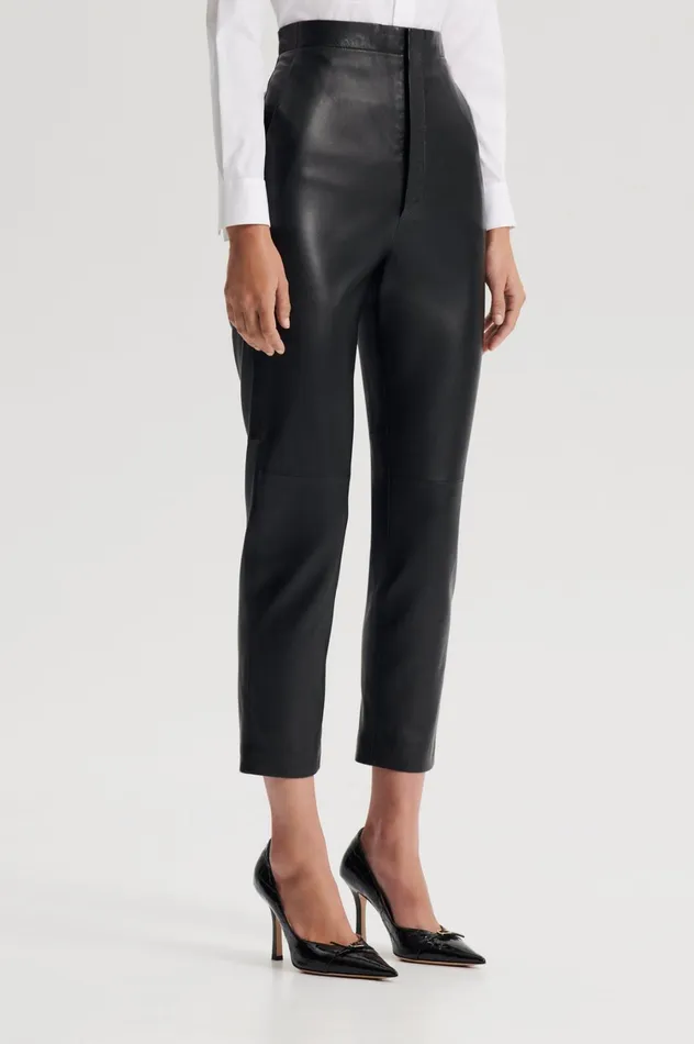 Trousers Women Scanlan Theodore LEATHER SLIM CROP TROUSER Black