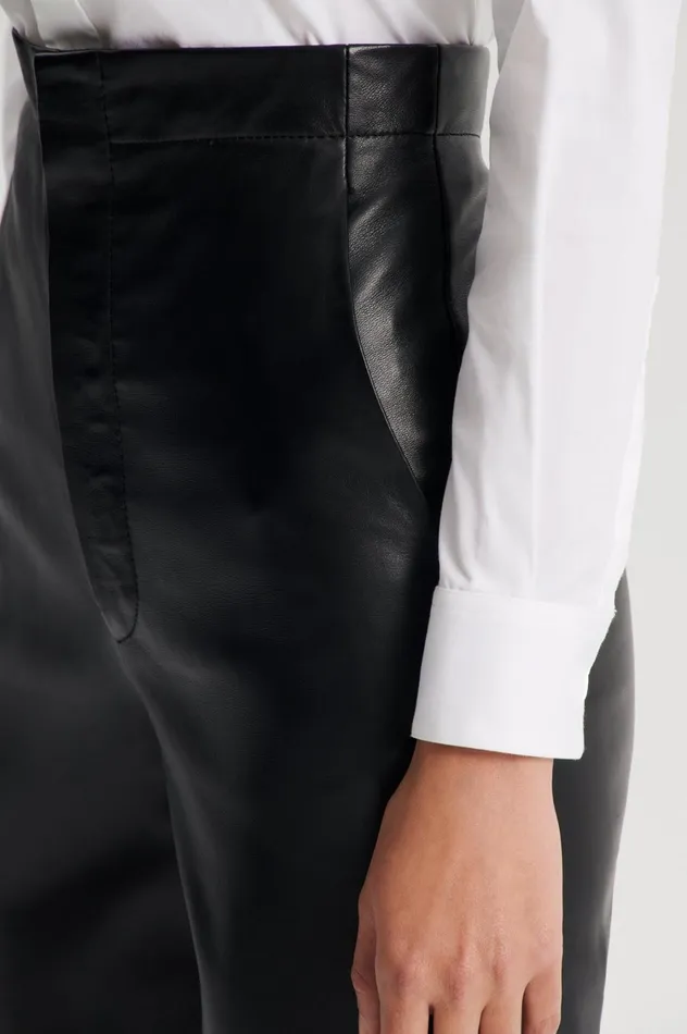 Trousers Women Scanlan Theodore LEATHER SLIM CROP TROUSER Black