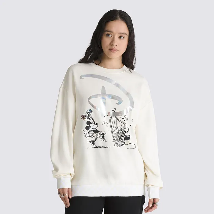 Vans Hoodies and Sweatshirts Women Disney X Swan Song Oversized Long Sleeve Crew Sweatshirt White