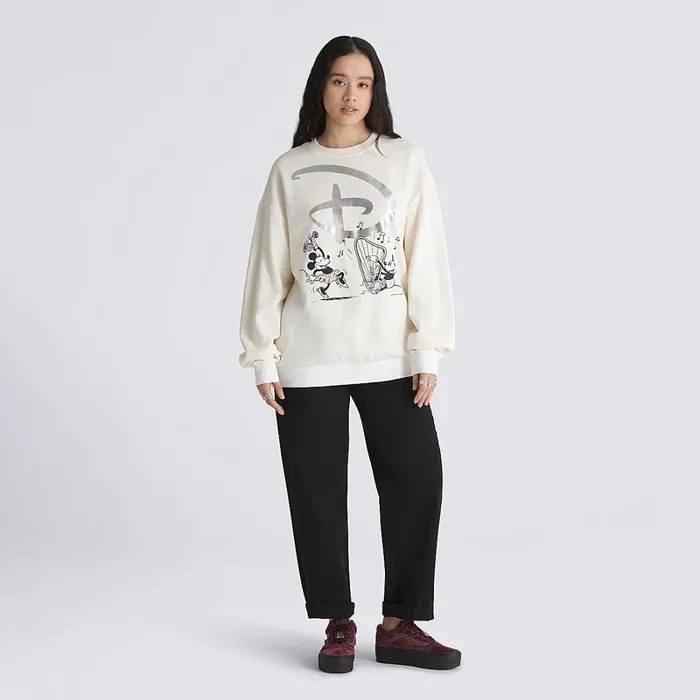 Vans Hoodies and Sweatshirts Women Disney X Swan Song Oversized Long Sleeve Crew Sweatshirt White