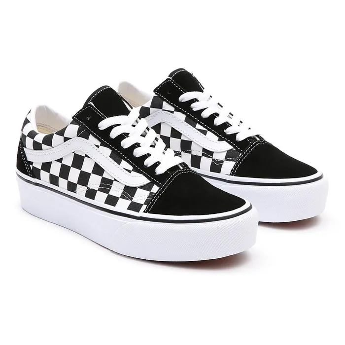 Vans Lowtop Shoes Women Checkerboard Old Skool Platform Shoes Black