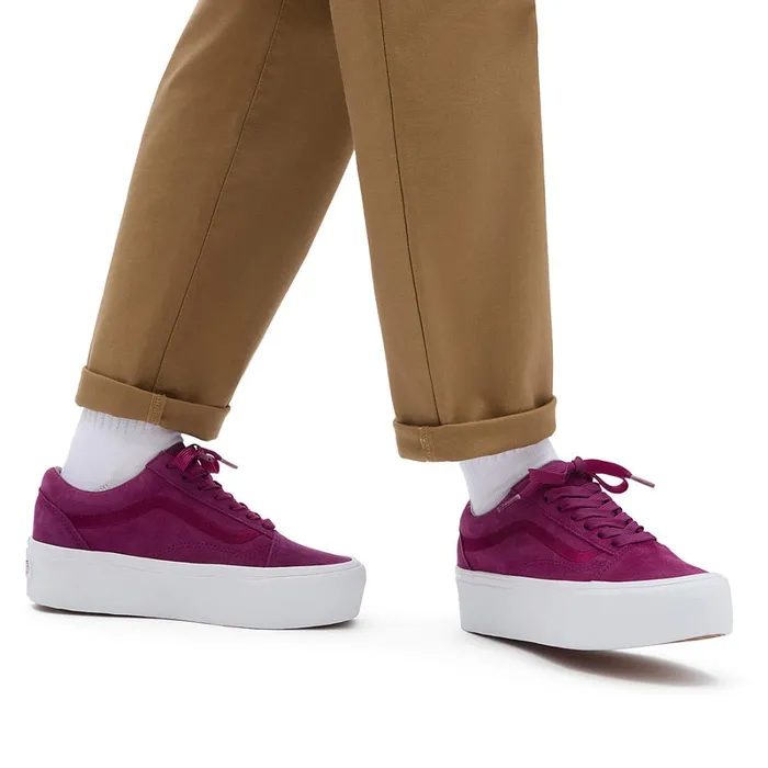 Vans Lowtop Shoes Women Old Skool Stackform Mono Embroidery Shoes Purple