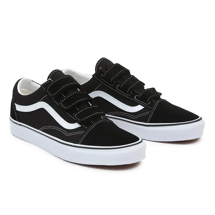 Vans Lowtop Shoes Women SuedeCanvas Old Skool Hook And Loop Shoes Black White