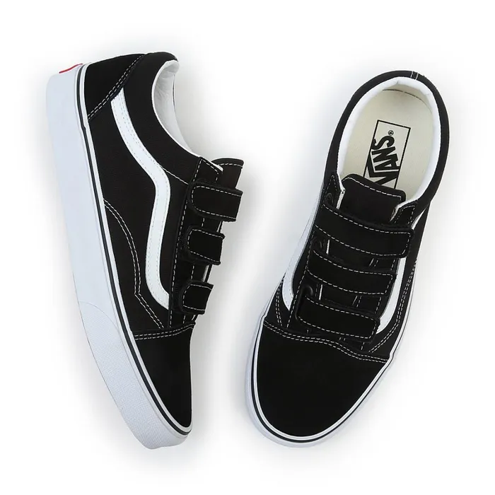 Vans Lowtop Shoes Women SuedeCanvas Old Skool Hook And Loop Shoes Black White