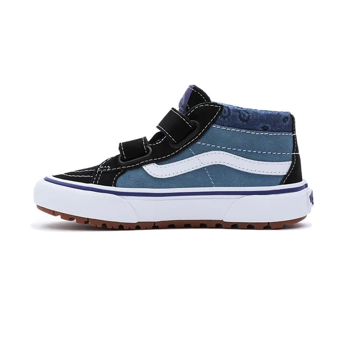 Vans View All Kids Paisley Sk8Mid Reissue MTE1 Hook And Loop Shoes 48 Years Blue Black