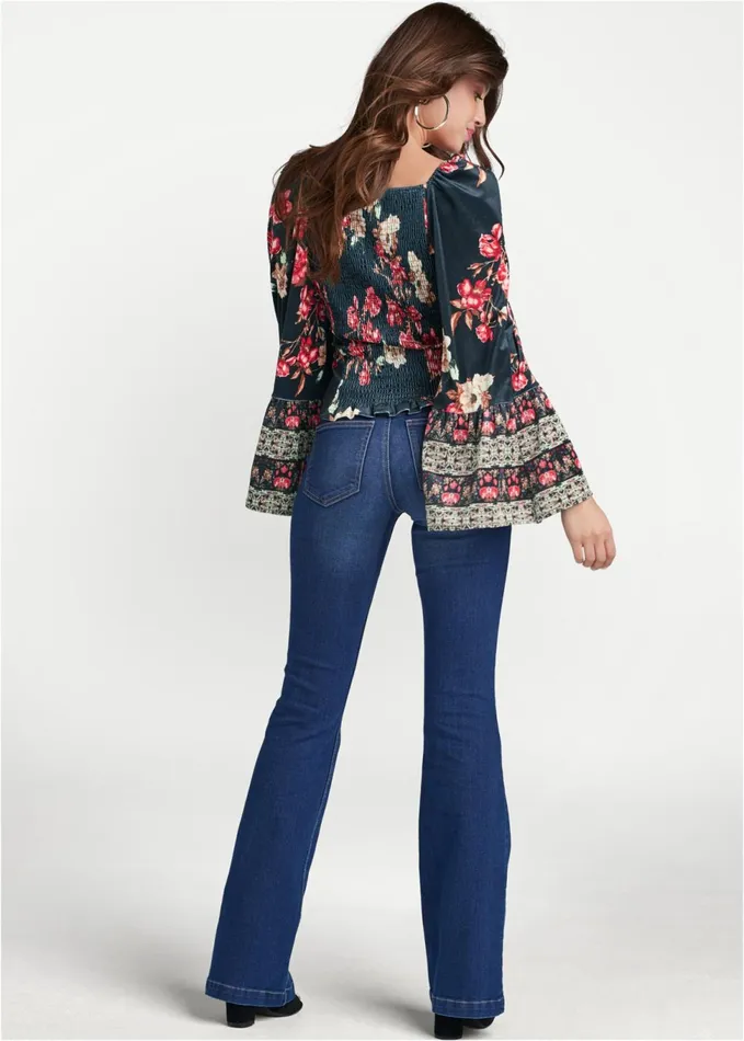 VELVET FLORAL PRINT TOP Black Multi Women VENUS Night Out Tops