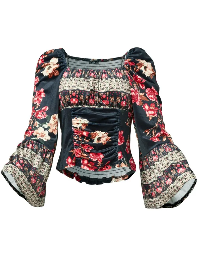 VELVET FLORAL PRINT TOP Black Multi Women VENUS Night Out Tops