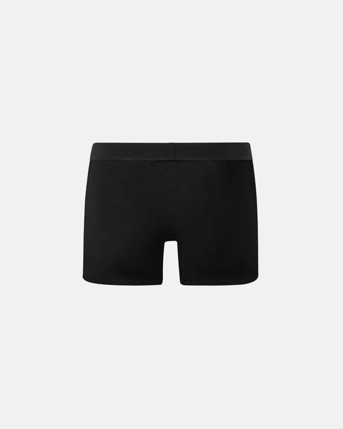 Versace 90s Vintage Logo Ribbed Long Trunks Black Men Boxers