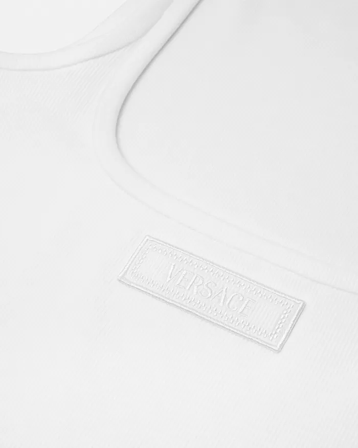 Versace 90s Vintage Logo Ribbed Tank Top White Women TShirts and Sweatshirts