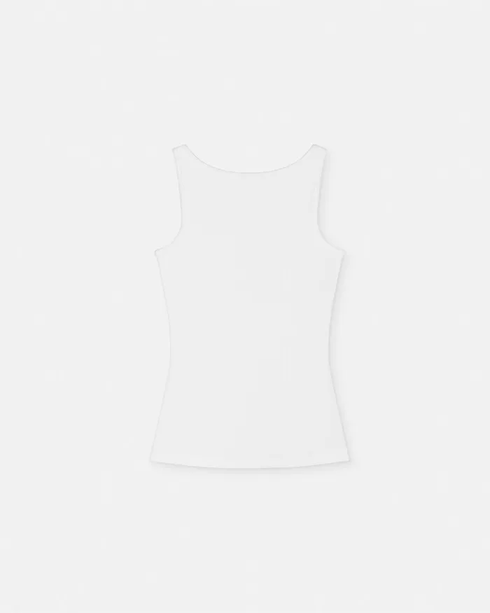 Versace 90s Vintage Logo Ribbed Tank Top White Women TShirts and Sweatshirts
