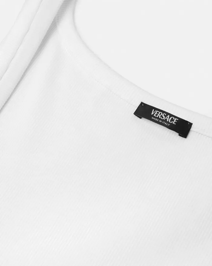 Versace 90s Vintage Logo Ribbed Tank Top White Women TShirts and Sweatshirts