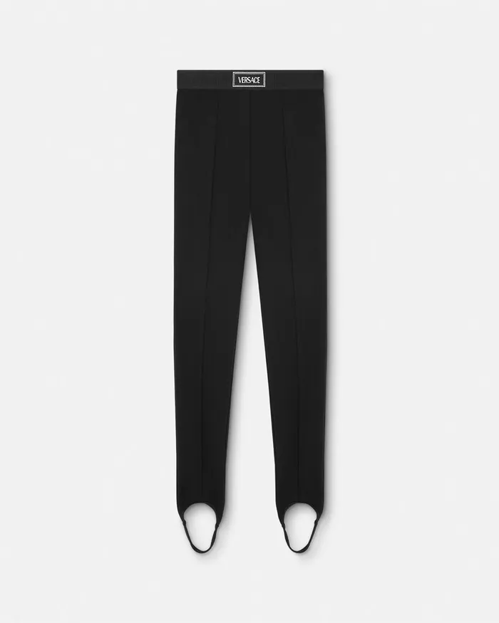 Versace 90s Vintage Logo Stirrup Leggings Black Women Pants and Shorts