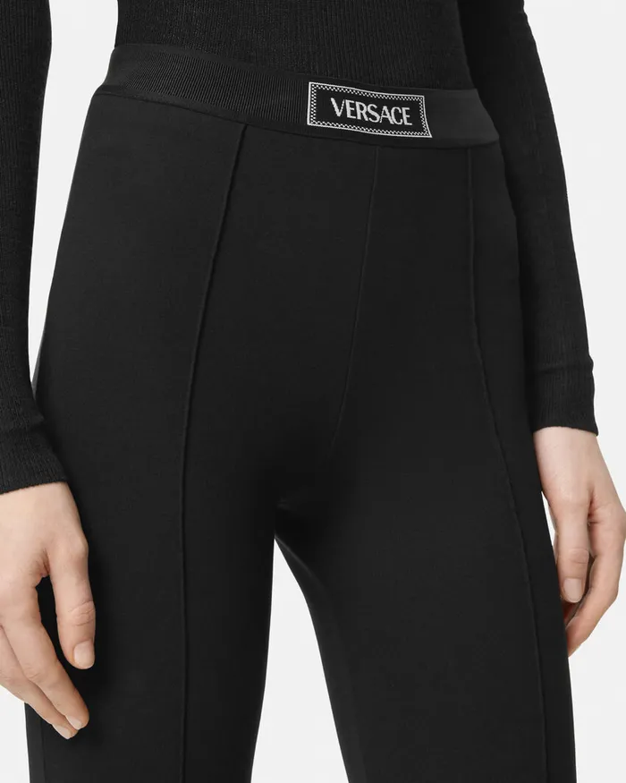Versace 90s Vintage Logo Stirrup Leggings Black Women Pants and Shorts