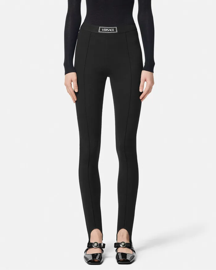 Versace 90s Vintage Logo Stirrup Leggings Black Women Pants and Shorts
