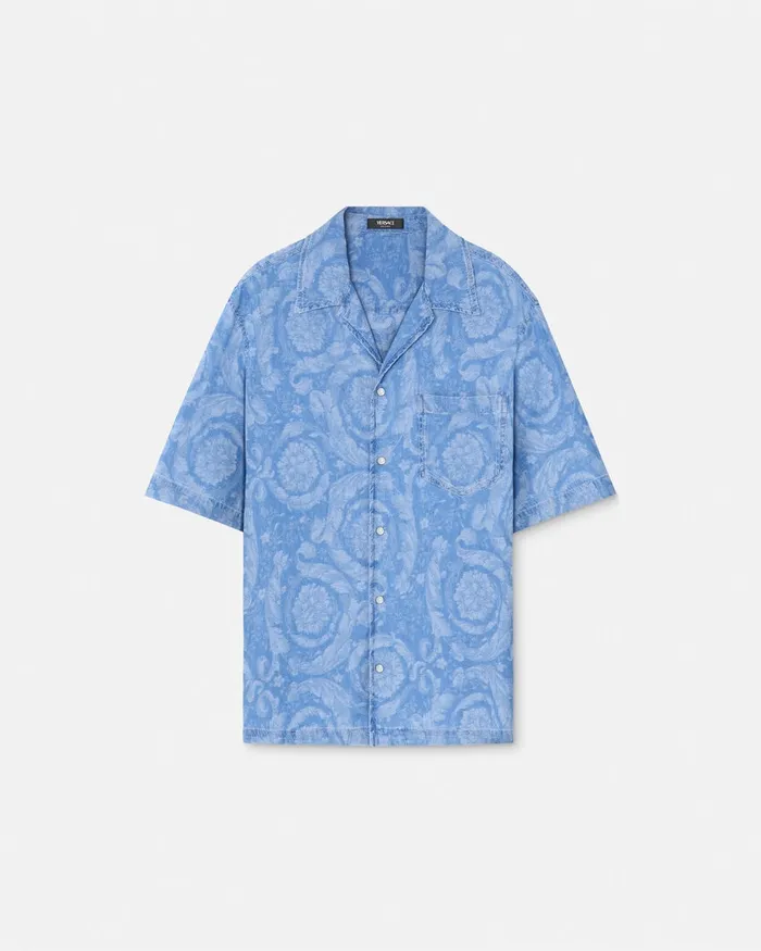 Versace Barocco Chambray Denim Shirt Blue Men Shirts