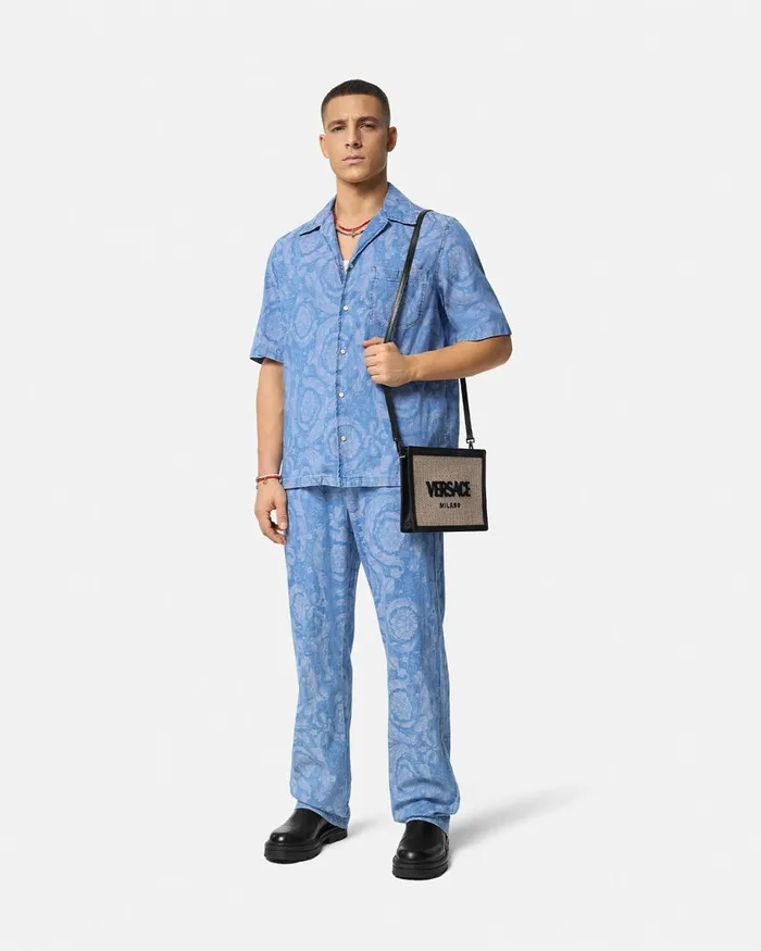 Versace Barocco Chambray Denim Shirt Blue Men Shirts