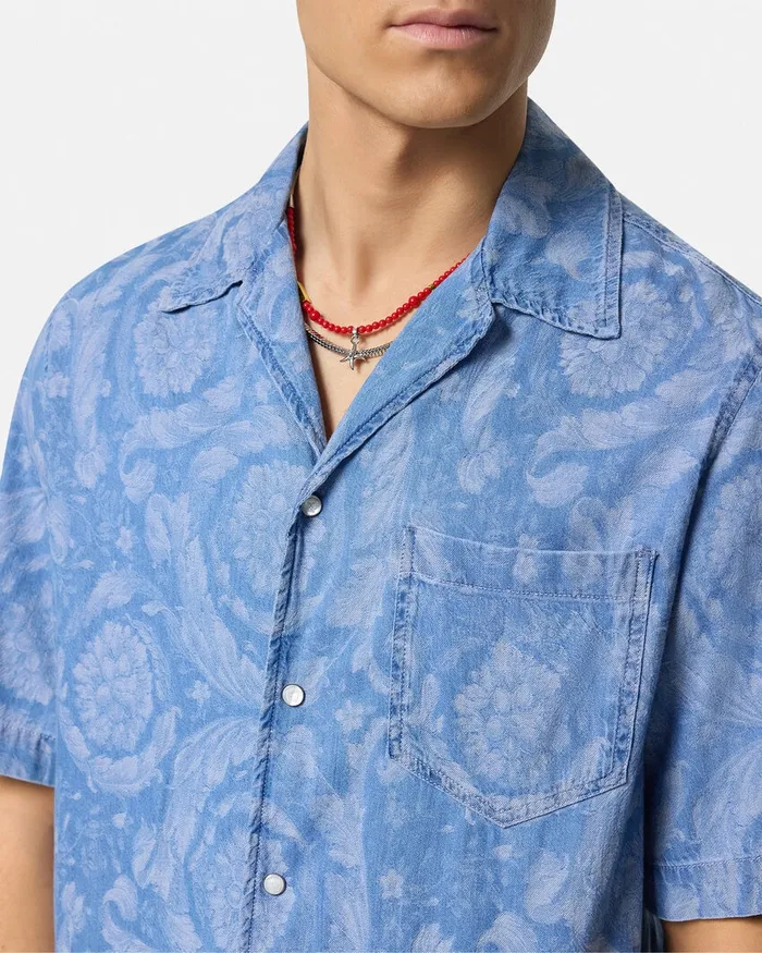 Versace Barocco Chambray Denim Shirt Blue Men Shirts