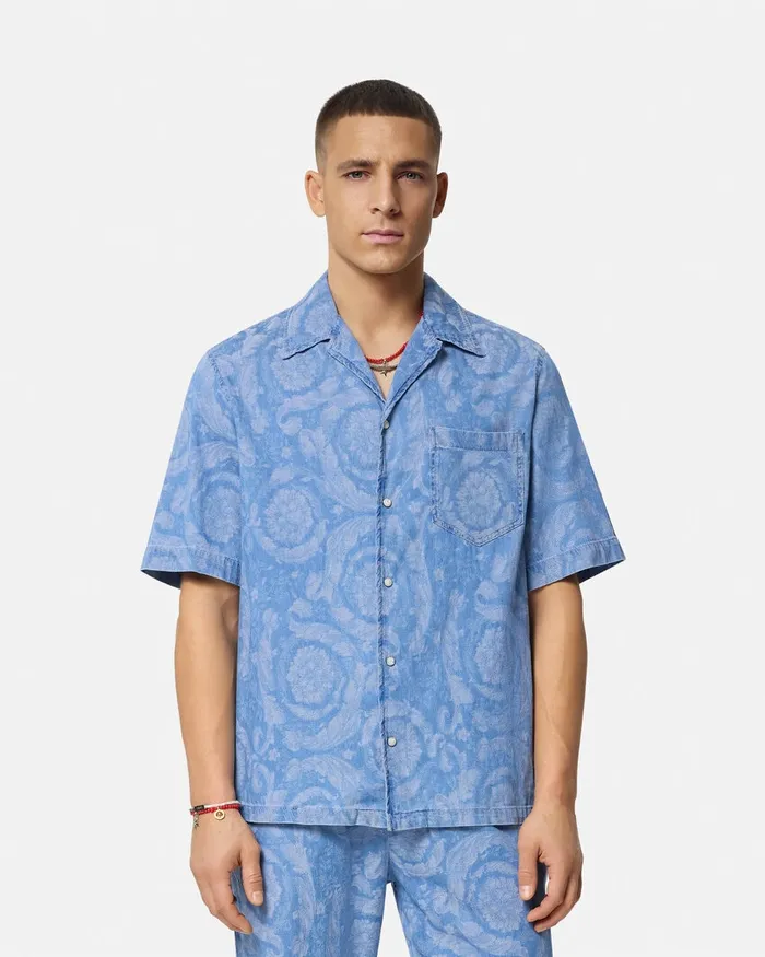 Versace Barocco Chambray Denim Shirt Blue Men Shirts