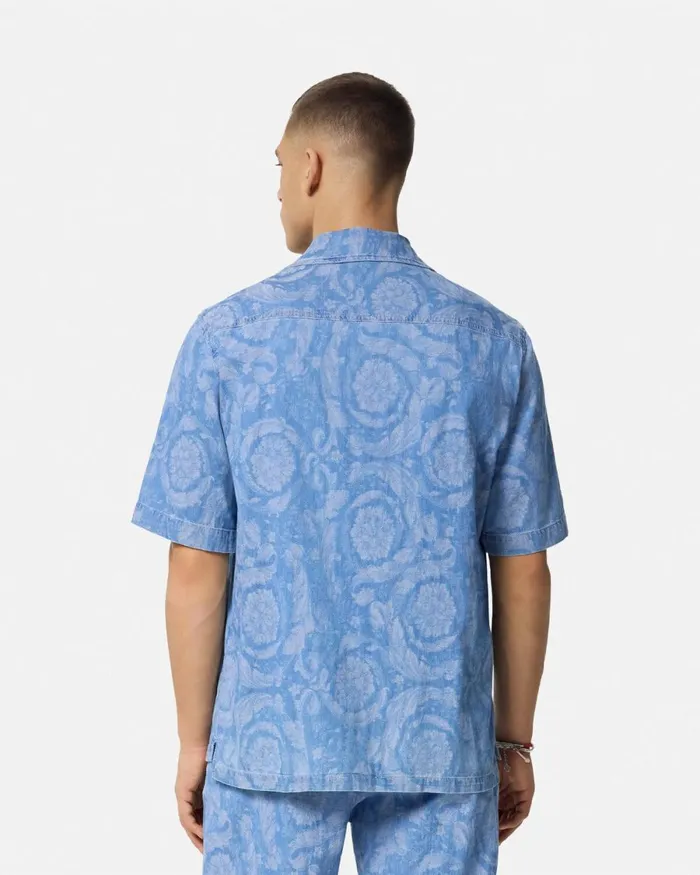 Versace Barocco Chambray Denim Shirt Blue Men Shirts
