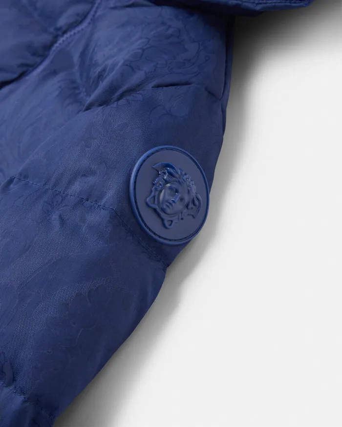 Versace Barocco Jacquard Baby Puffer Jacket Blue Kids Outerwear