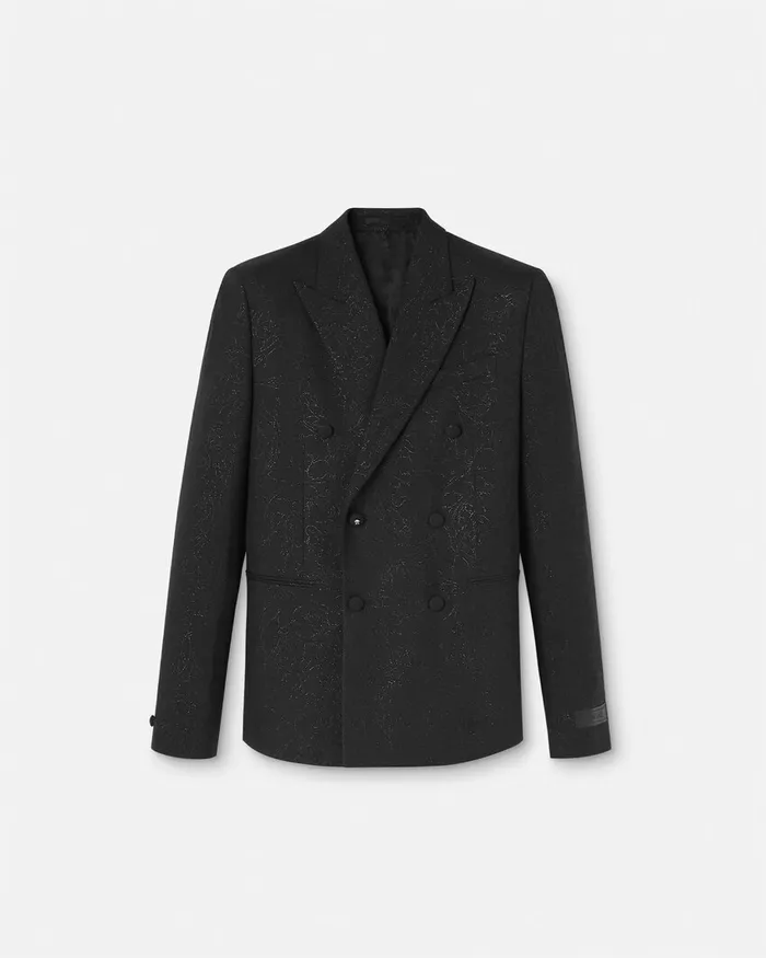 Versace Barocco Lurex DoubleBreasted Blazer Black Men Blazers and Suits