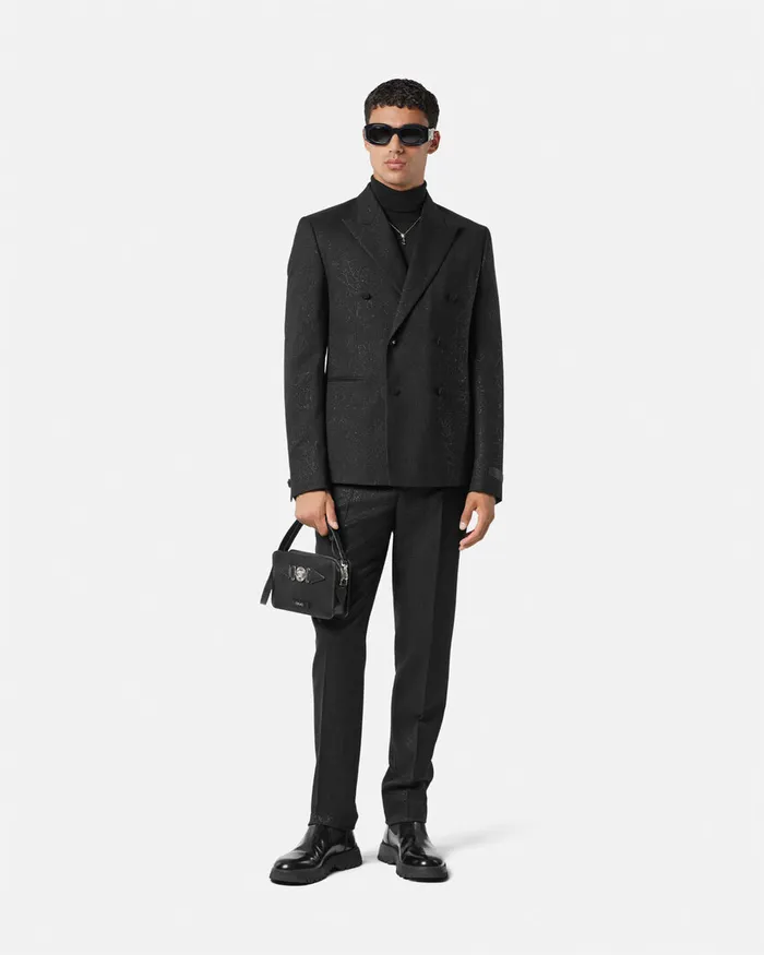 Versace Barocco Lurex DoubleBreasted Blazer Black Men Blazers and Suits