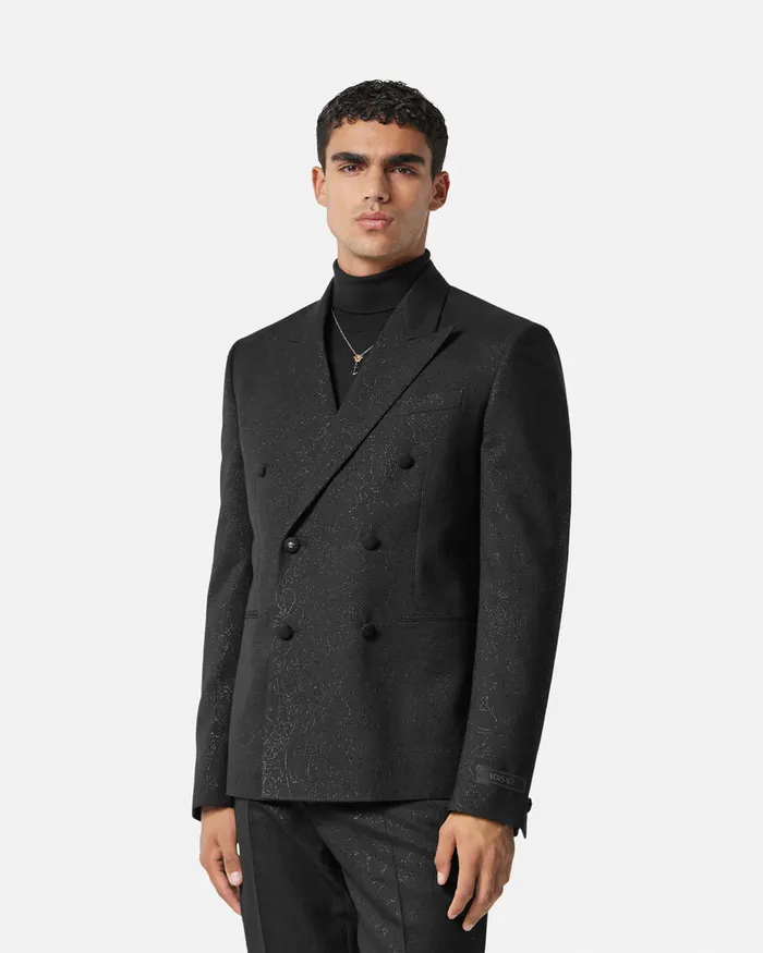 Versace Barocco Lurex DoubleBreasted Blazer Black Men Blazers and Suits