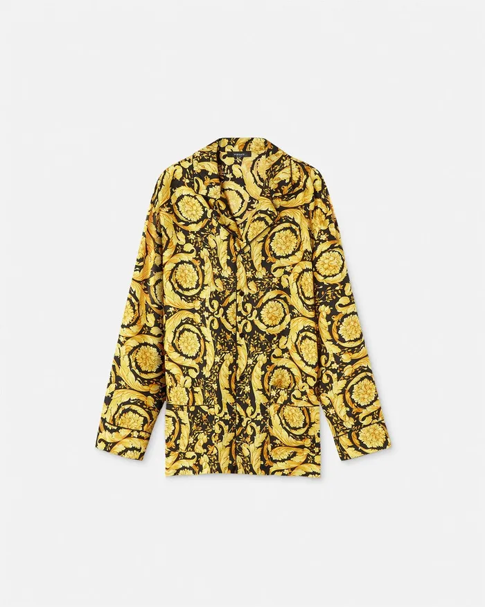 Versace Barocco Silk Pajama Top Blackprint Men Loungewear and Pajamas
