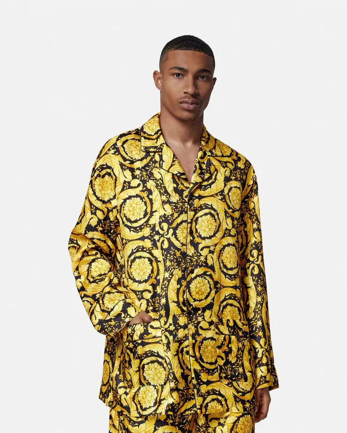 Versace Barocco Silk Pajama Top Blackprint Men Loungewear and Pajamas