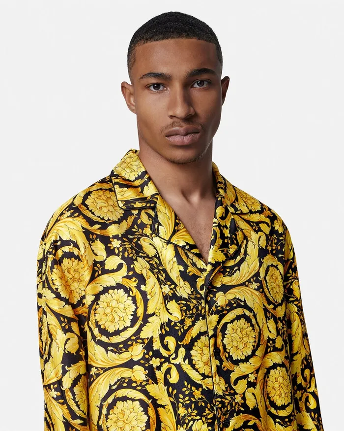 Versace Barocco Silk Pajama Top Blackprint Men Loungewear and Pajamas