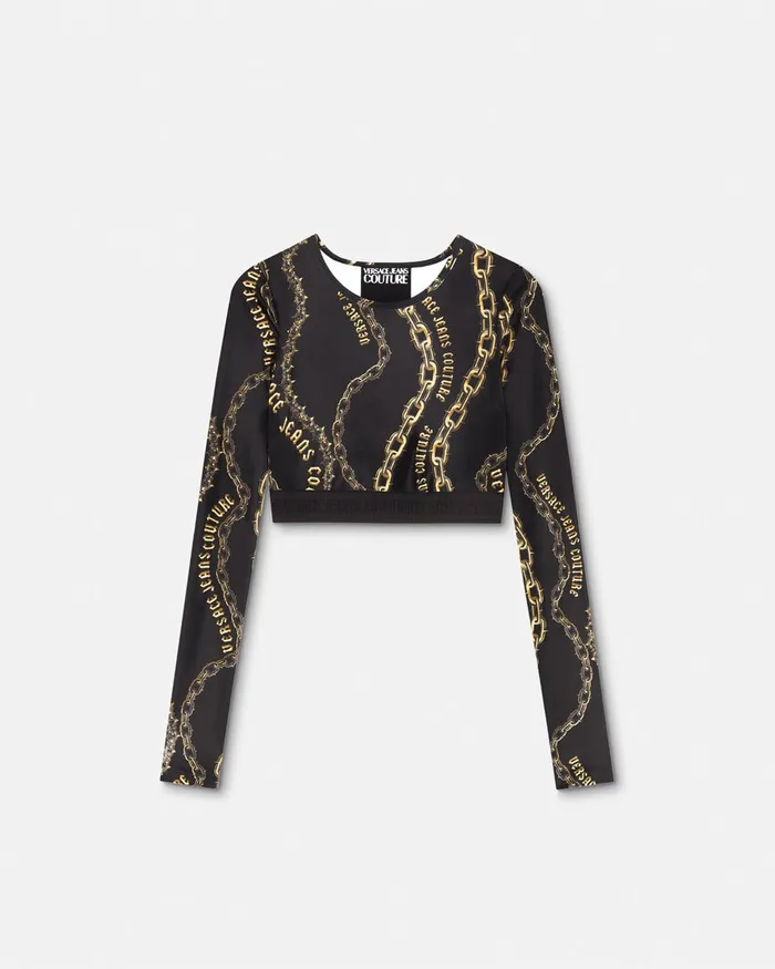 Versace Chain Couture Crop Top Blackgold Women Jeans Couture