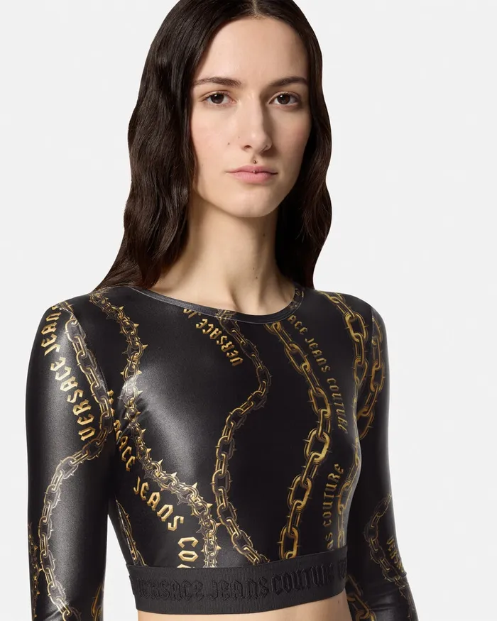 Versace Chain Couture Crop Top Blackgold Women Jeans Couture