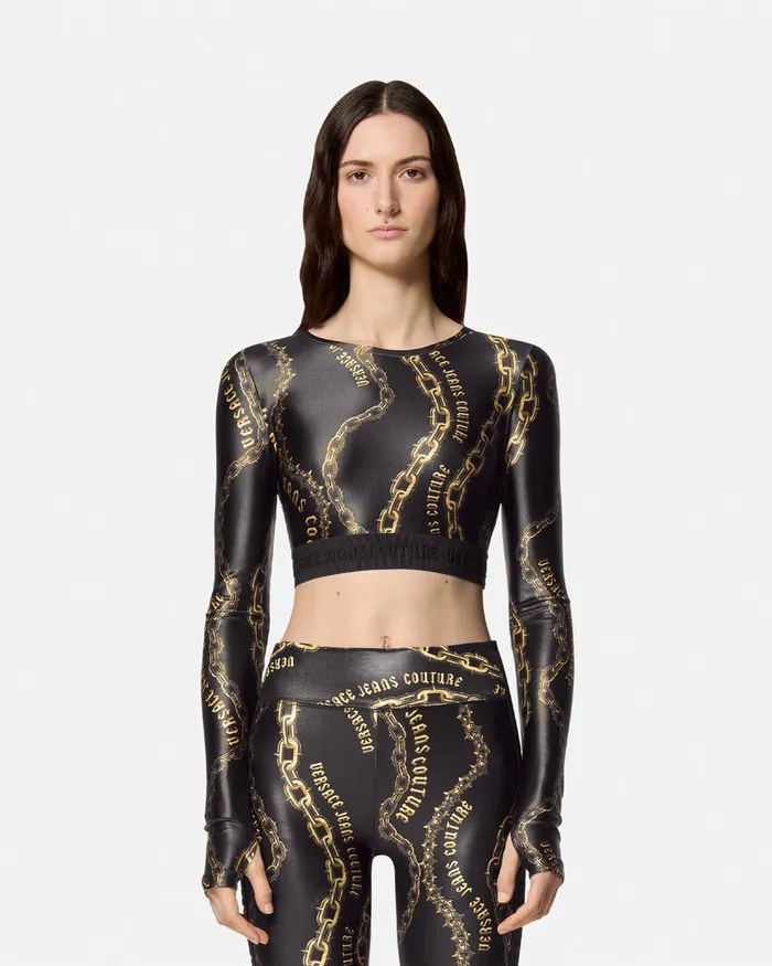 Versace Chain Couture Crop Top Blackgold Women Jeans Couture