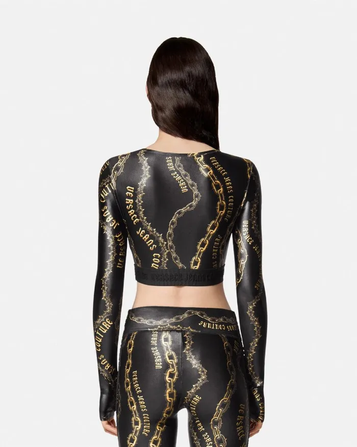 Versace Chain Couture Crop Top Blackgold Women Jeans Couture