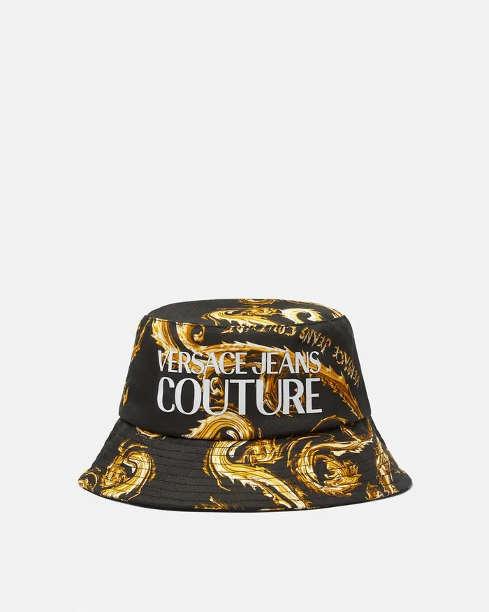 Versace Chromo Couture Logo Bucket Hat Blackgold WomenMen Jeans Couture