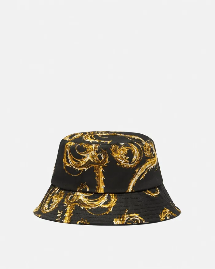 Versace Chromo Couture Logo Bucket Hat Blackgold WomenMen Jeans Couture