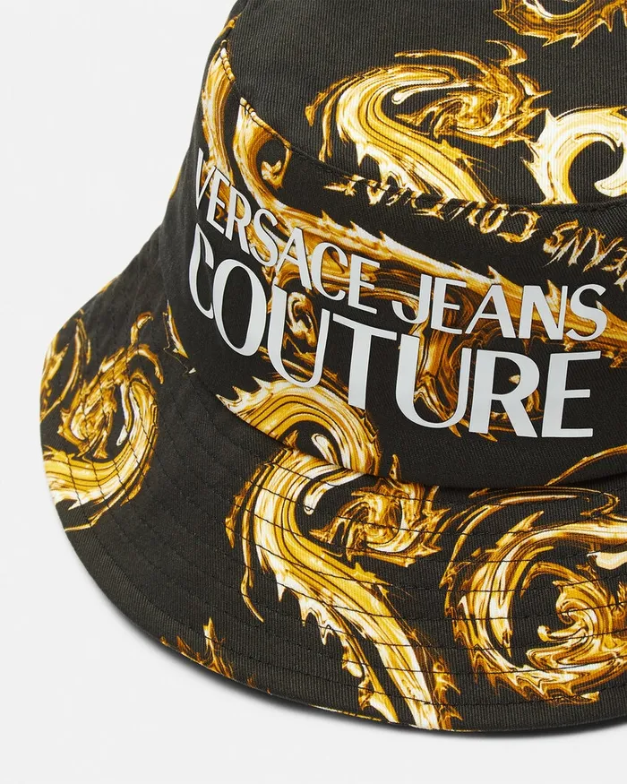 Versace Chromo Couture Logo Bucket Hat Blackgold WomenMen Jeans Couture