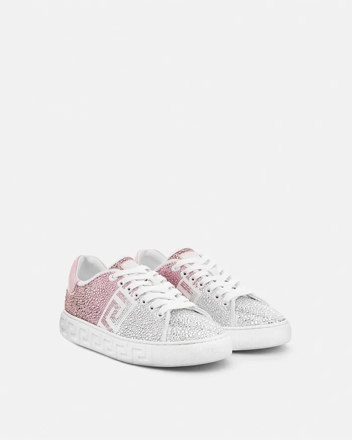Versace Crystal Degrad Greca Sneakers Pinkwhite Women Greca