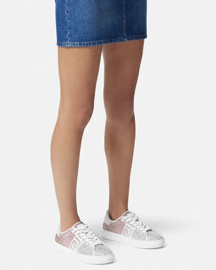 Versace Crystal Degrad Greca Sneakers Pinkwhite Women Greca