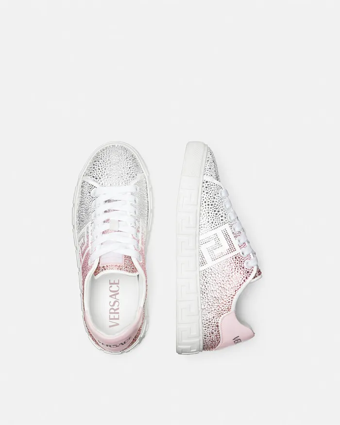 Versace Crystal Degrad Greca Sneakers Pinkwhite Women Greca