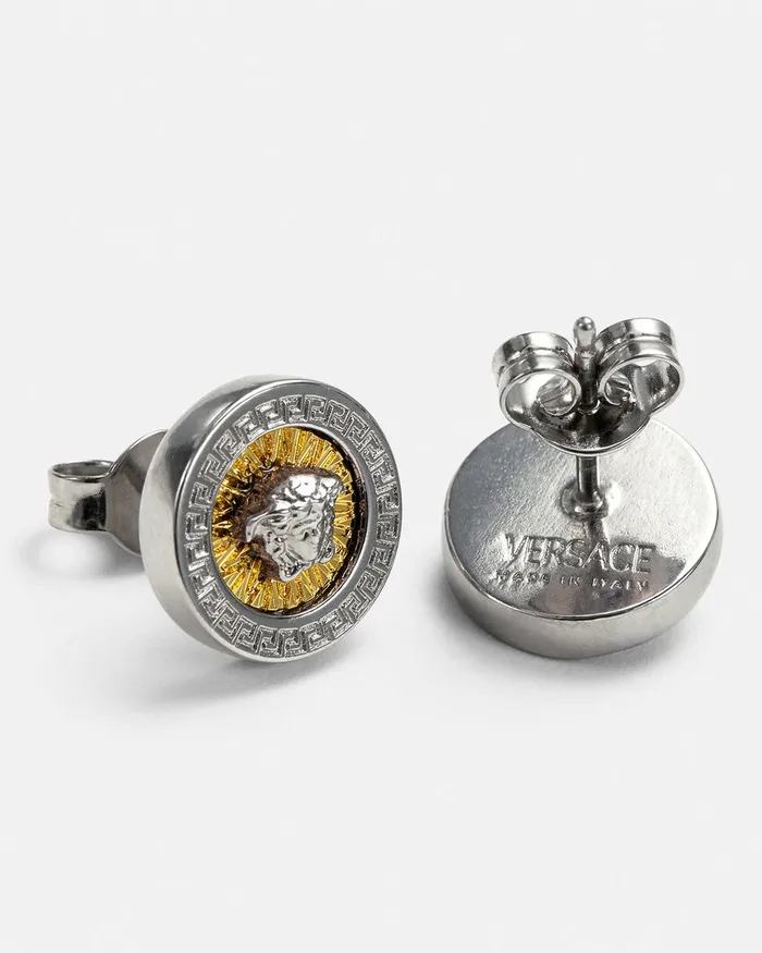 Versace Crystal Icon Stud Earrings Silvergold WomenMen Earrings