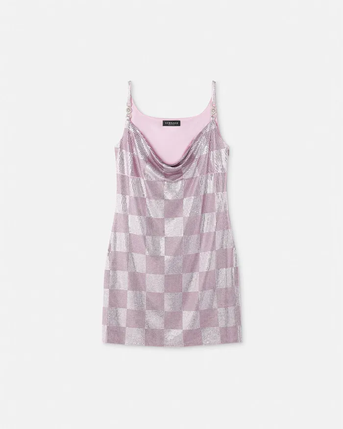 Versace Crystal Medusa 03995 Mini Dress Light Pink Women Dresses