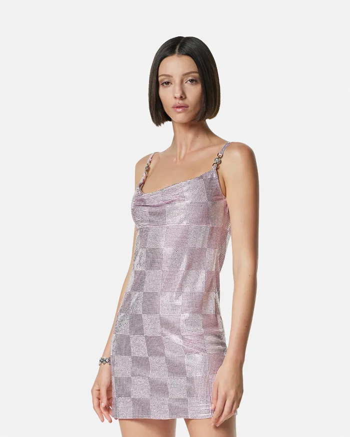 Versace Crystal Medusa 03995 Mini Dress Light Pink Women Dresses