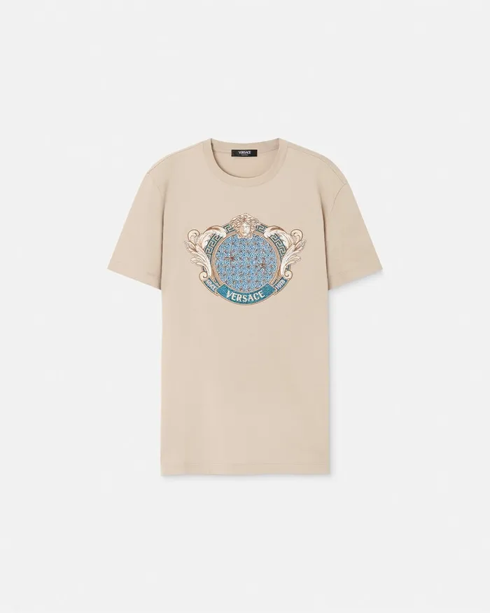 Versace Crystal Starfish Blason TShirt Beige Men TShirts and Polos