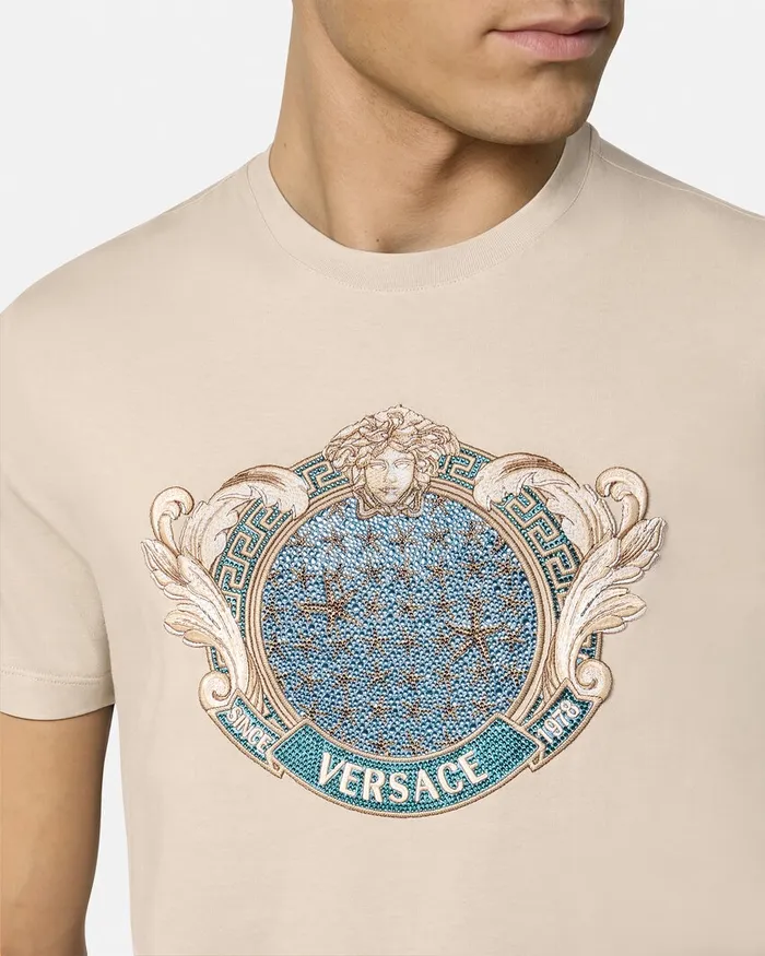 Versace Crystal Starfish Blason TShirt Beige Men TShirts and Polos
