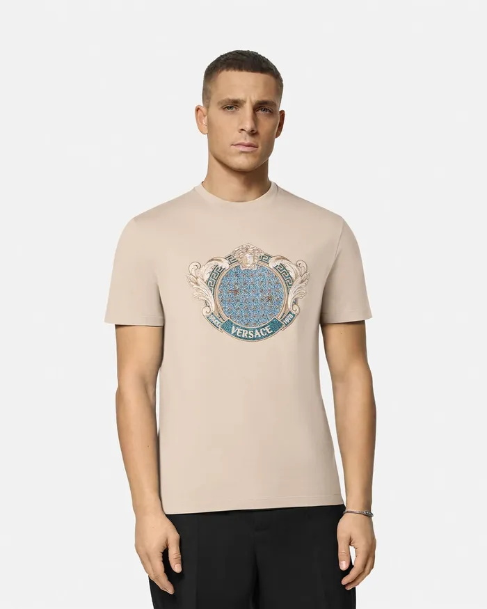 Versace Crystal Starfish Blason TShirt Beige Men TShirts and Polos