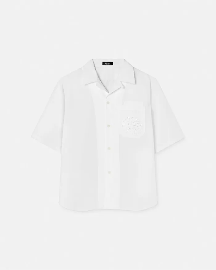 Versace Embroidered Barocco Sea Shirt Whiteprint Men Shirts